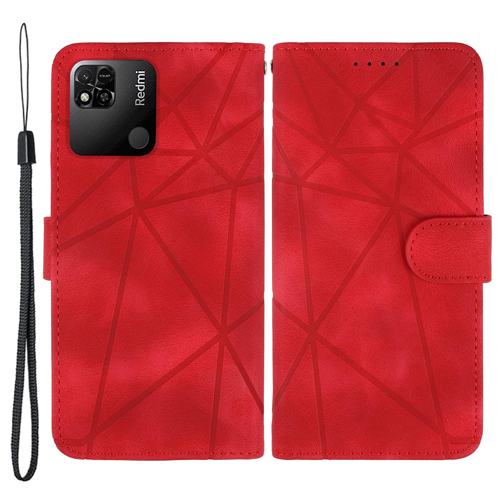 

For Xiaomi Redmi 9C/9C NFC/10A Case Wallet Line Pattern Skin-Friendly Leather Cover Red