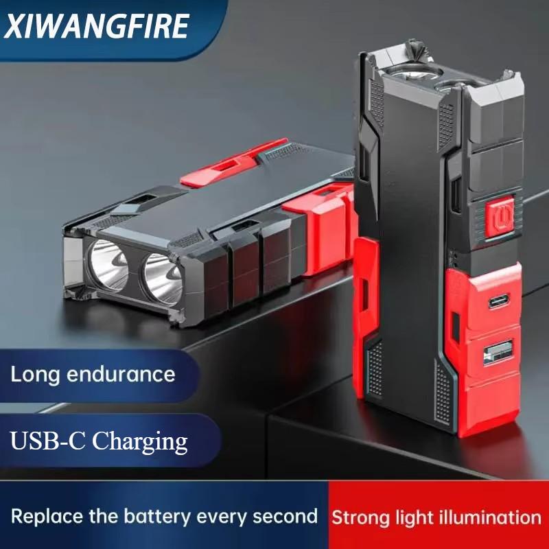 Portable LED Flashlights USB Rechargeable Torch with 3 Modes Flashlight Emergency Power Bank Outdoor Camping Fishing Searchlight