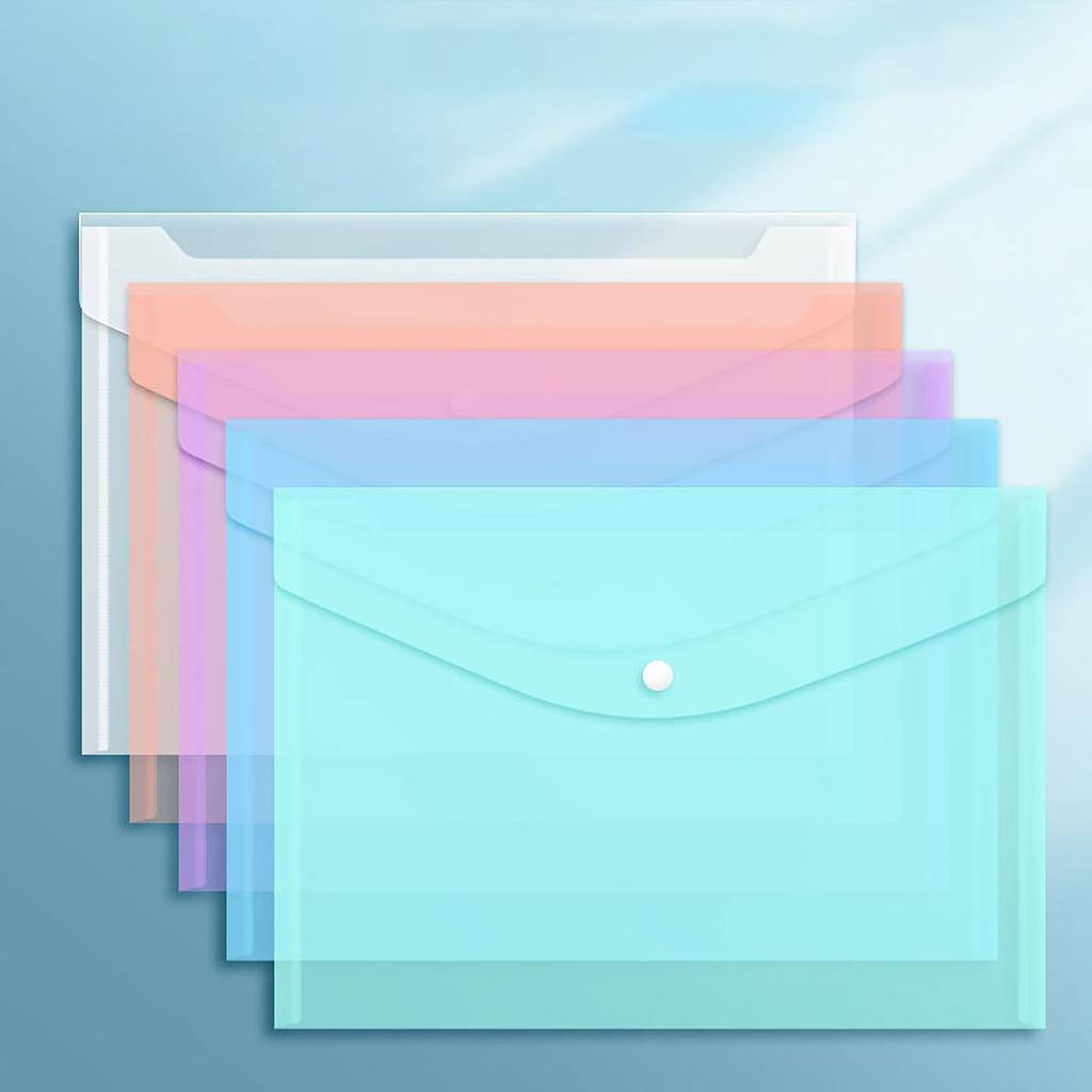 10pcs A4 Transparent Button Type File Bag Students Pocket Folders Waterproof Wholesale Data Files To Install Test Papers Office