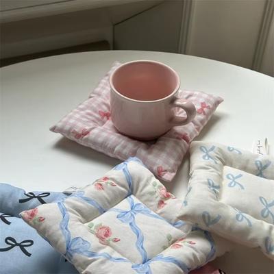 Sous-verre en coton fait main style coréen motif nœud tissu isolant tapis de table napperons décoration intérieure accessoires de cuisine