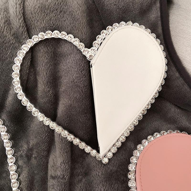 Clutch da Sera a Forma di Cuore Rosso con Diamanti Donna Designer Chic Strass Portafoglio Nero Festa Nuziale Sac A Main