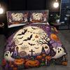3-piece Halloween themed ghost, bat, and pumpkin patterned duvet cover set, 1 duvet cover+2 pillowcases, coreless