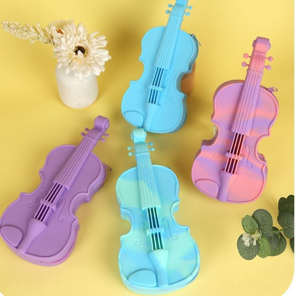 Zipper Closure Violin Stationery Bag High Appearance Level Silicone Zipper Pencil Bag  School Use