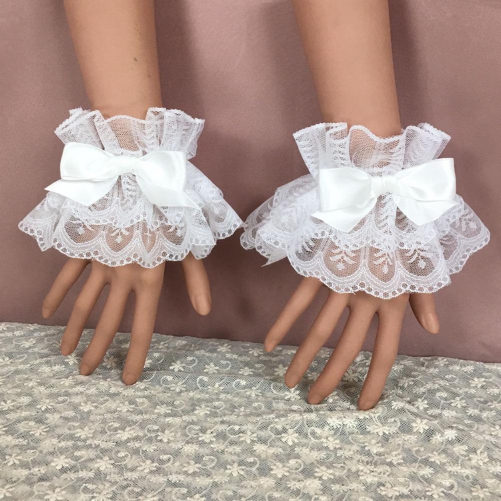 

1Pair Sweet Ruffled Hand Sleeve Lace Bowknot Wrist Cuffs Multicolor Maid Cosplay Bracelet Lolita белый