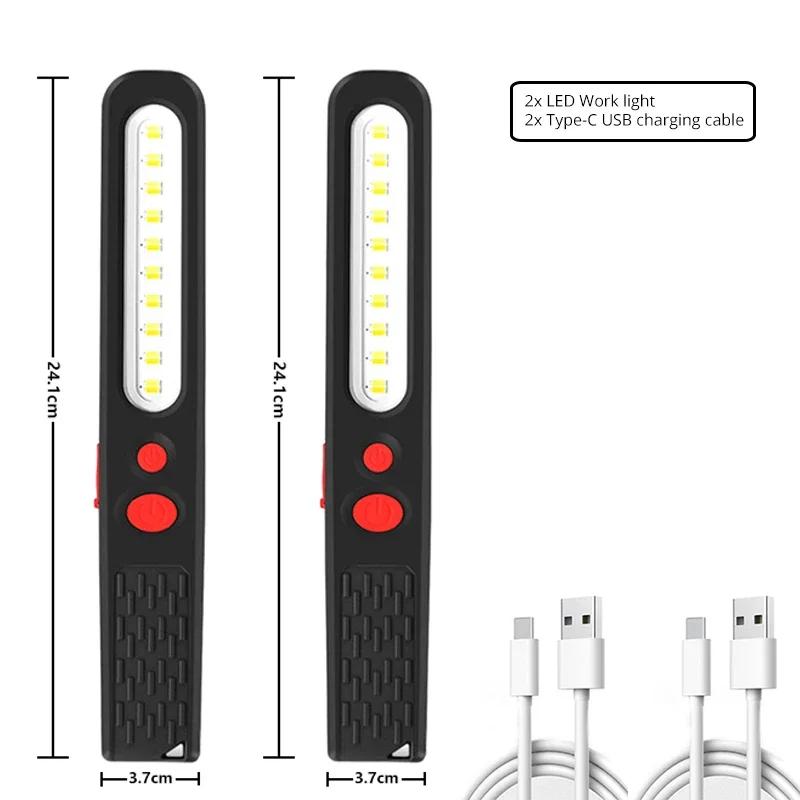 Powerful COB LED Work Light USB Rechargeable Flashlight Magnetic Auto Repair Lights Stepless Dimming Waterproof Torch