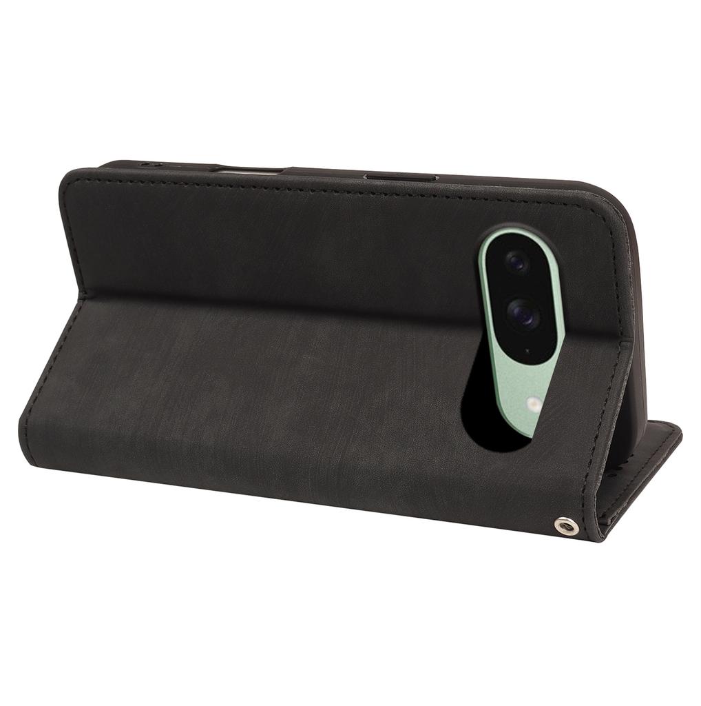 For Google Pixel 9a Case Strong Magnetic Leather Wallet Phone Cover with Striped Texture