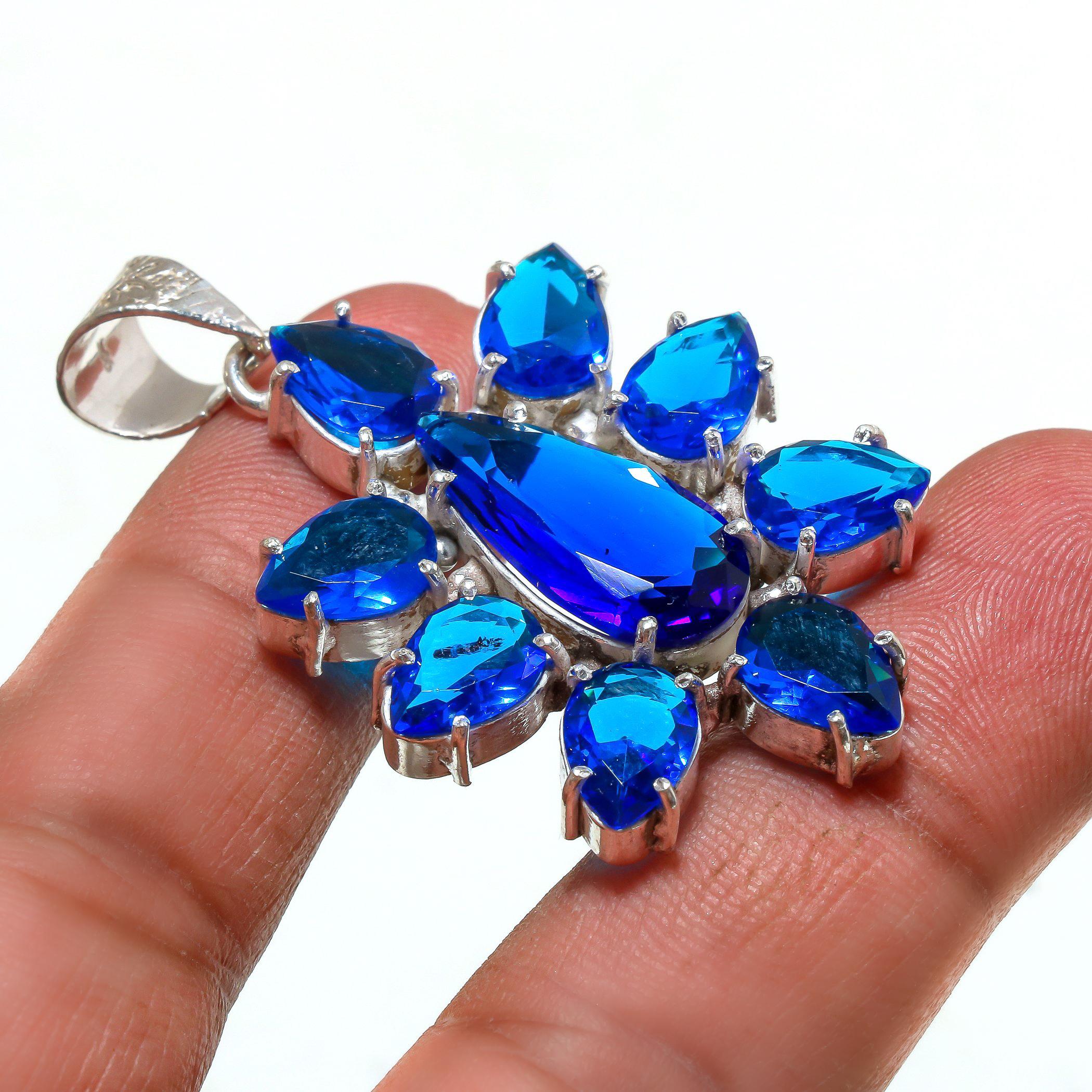

925 Sterling Silver Blue Tanzanite Gemstone Handmade Pendant Jewelry Star Pendant Jewelry Star Pendant Jewelry For Girls Women s 2.10 Inches синий