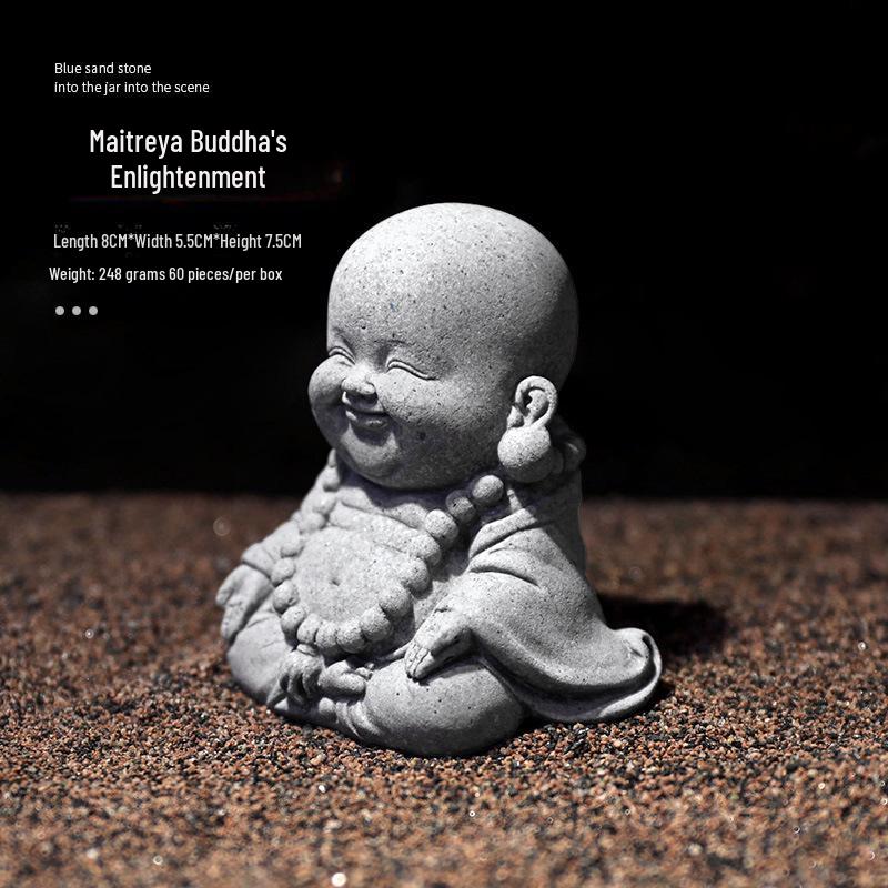 Statue de Bouddha en grès chinois - Décoration pour jardin intérieur et aquarium