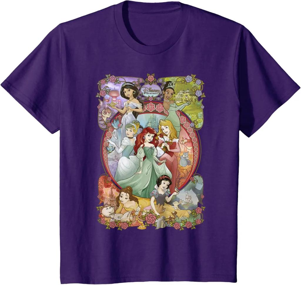 Heißes Mode Casual Disney Prinzessin Klassische Cartoon Gruppe Collage T-Shirt S-4XL Vier Jahreszeiten