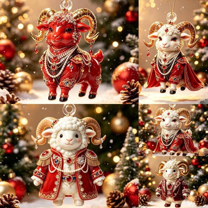 Acryl Chinesisches Tierkreiszeichen Ziege Hängendes Ornament Glücksbringendes Rotes Gold Design Für Neujahr Heimdekoration