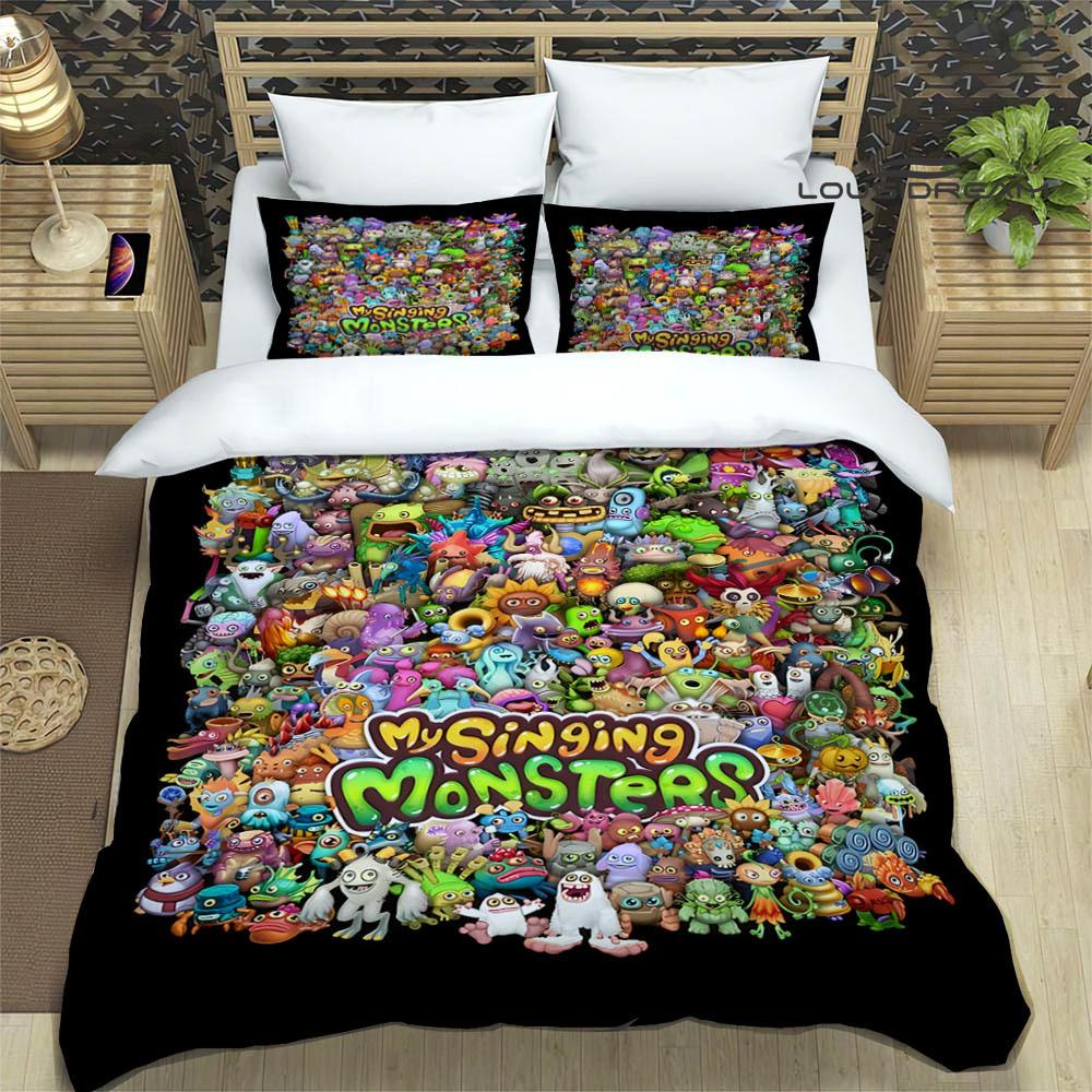 M-My Singing Monsters bedruckte Bettwäsche-Sets exquisites Bettwaren-Set Bettbezug Steppbett-Set Bettwäsche-Set Luxus-Geburtstagsgeschenk