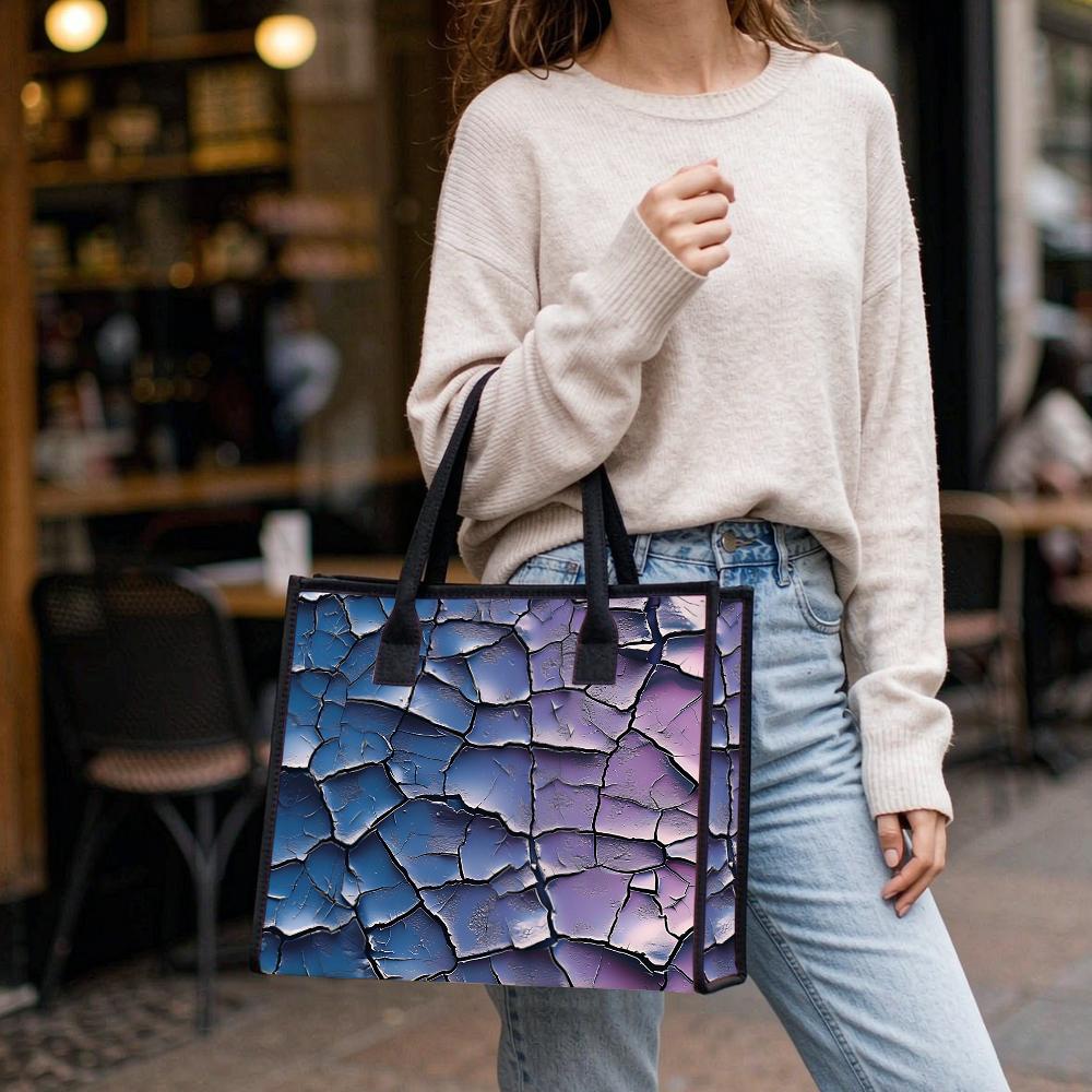 Gradient Crack Print Tote Bag Casual Large Capacity Fashion Handbag for Daily Use