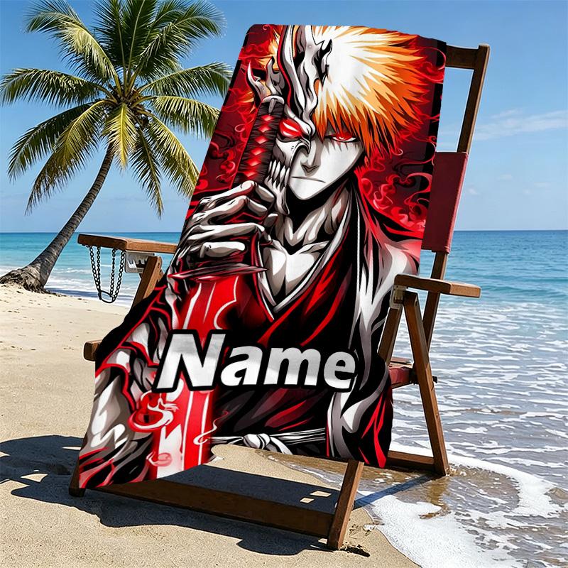 Custom Name Personalized BLEACH Print Beach Towel, for Trip Camping Beach Party Home Decor, Birthday Gift for Family & Friends
