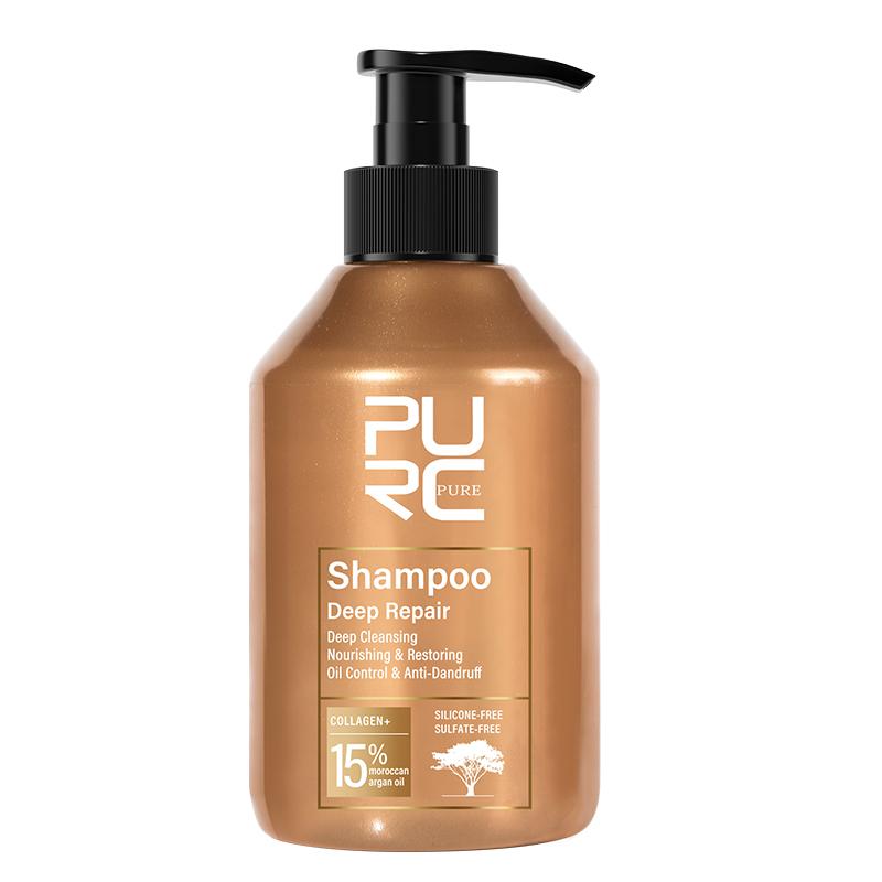 PURC Shampooing sans sulfate à l'huile d'argan du Maroc Traitement capillaire lissant à la kératine aux acides aminés Réparation des cheveux abîmés