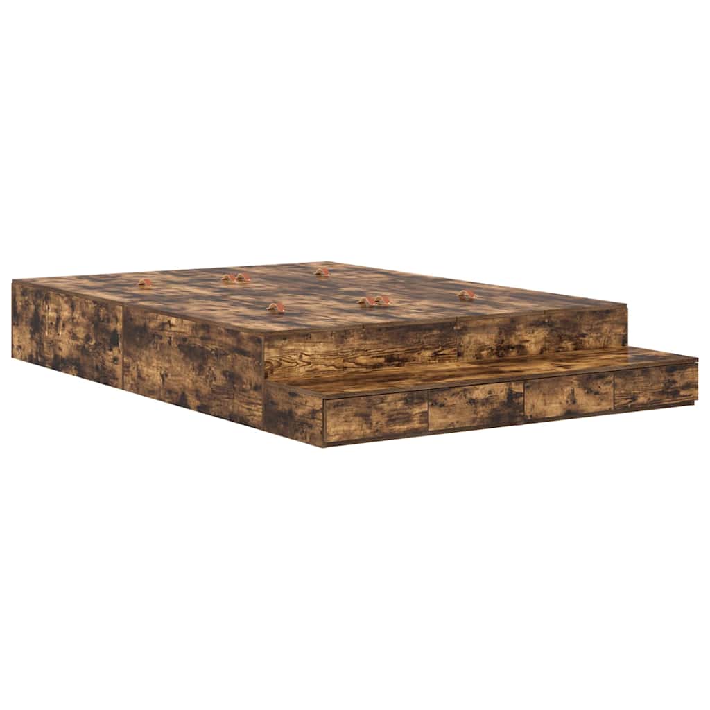 Storage Bed Frame Smoked Oak 135 Cm Wood Based Material