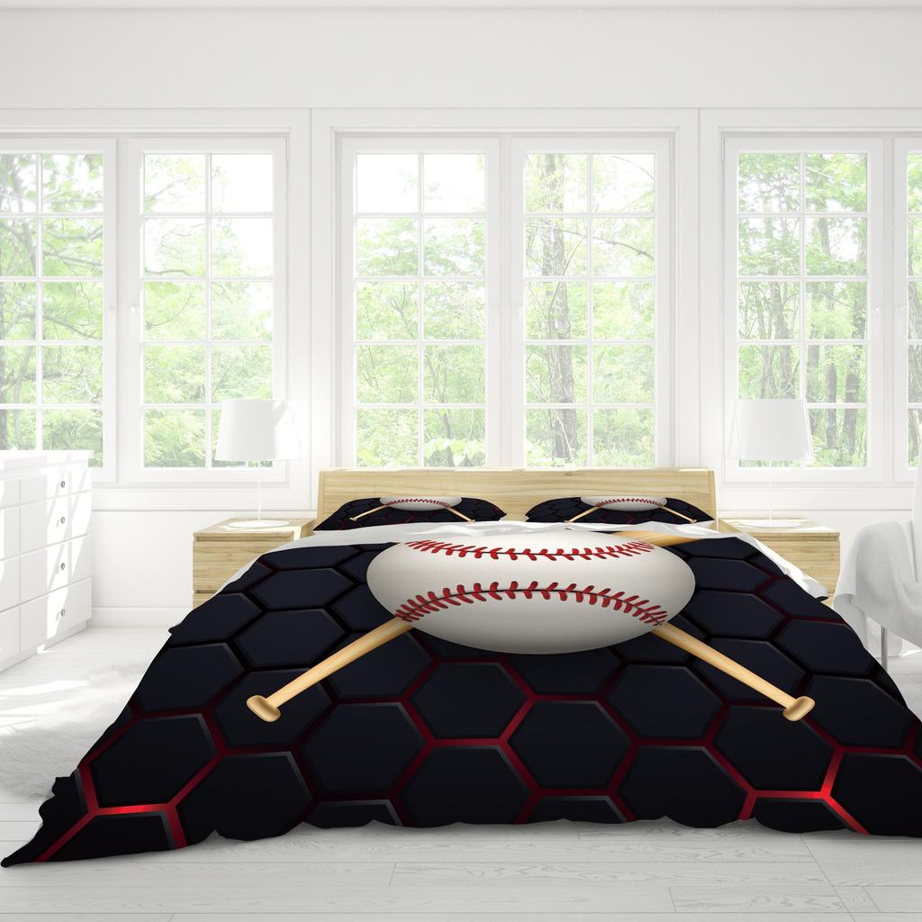 Baseball Bedding Kit Three-Piece Quilt Cover Geometric Honeycomb Digital Printing Home Textiles