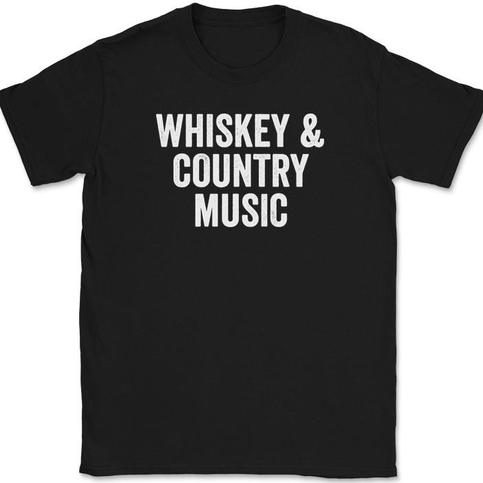 Whiskey and Country Music T-Shirt Funny Cow Boy Girl Hat Boots Beer Drinking Tee
