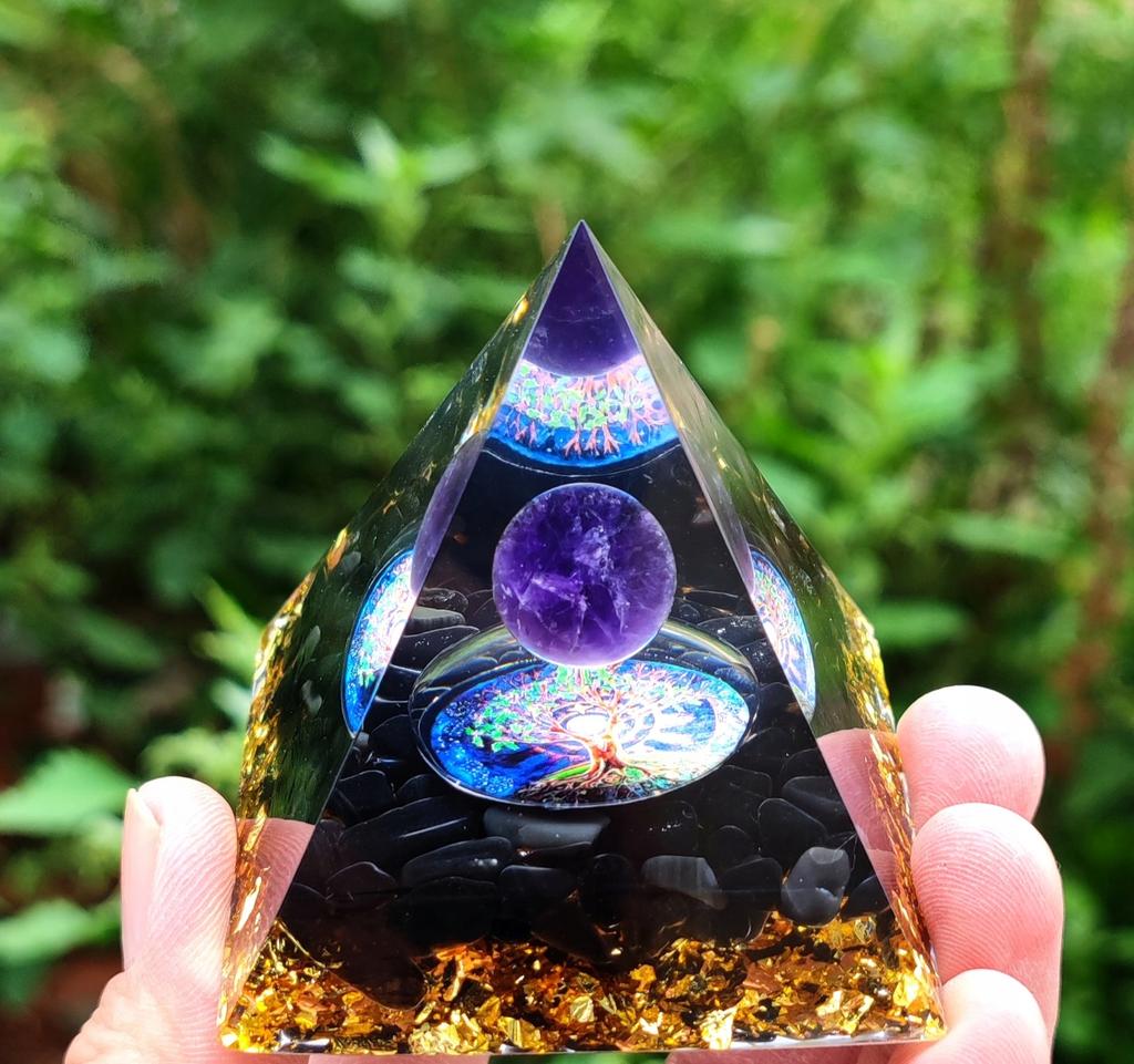 Pyramid Orgonite + Led Lamp Base 5Cm Crystal Stones Amulet 5Cm Hx03