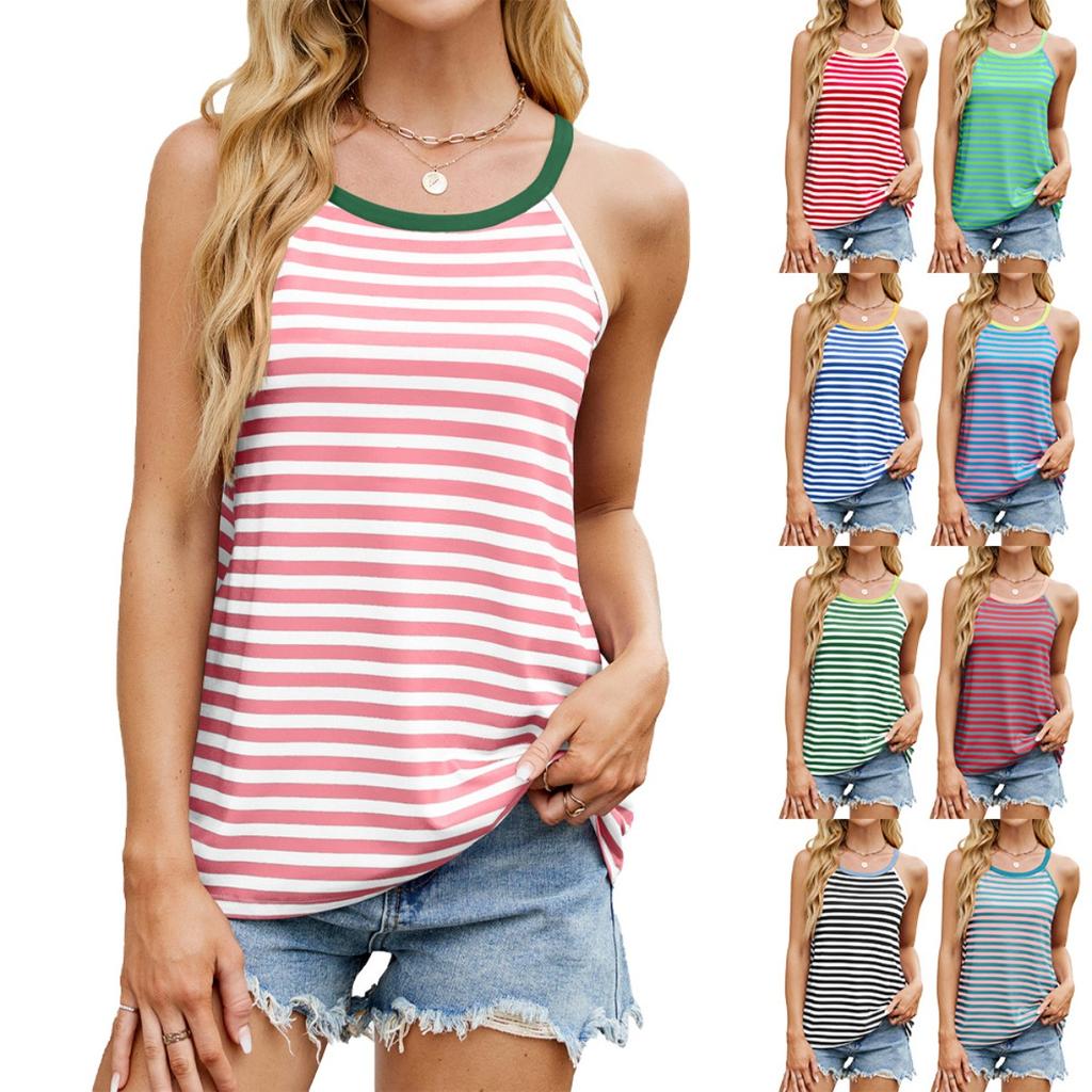 Spring Summer New Women's Striped Colorblock Cami Vest Loose Sleeveless Top For Leisure Leisure Europe America