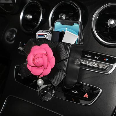 Camellia Diamond Crystal Pearl Auto-Aufbewahrungstasche für Lüftungsschlitze, Armaturenbrett, zum Aufhängen, Organizer, Brillenhalter, Telefonhalter, Autozubehör