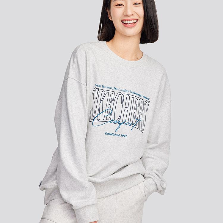 Skechers Pullover Loose Comfortable Round Neck Long Sleeve Sweatshirt Unisex Sweatshirt Light-White Gray L324U059-0248