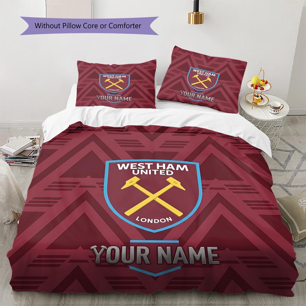 Custom Name West Ham United2 Pattern Bedding Quilt Set Home Decoration Gift (1 * duvet cover + 2 * pillowcase without core)