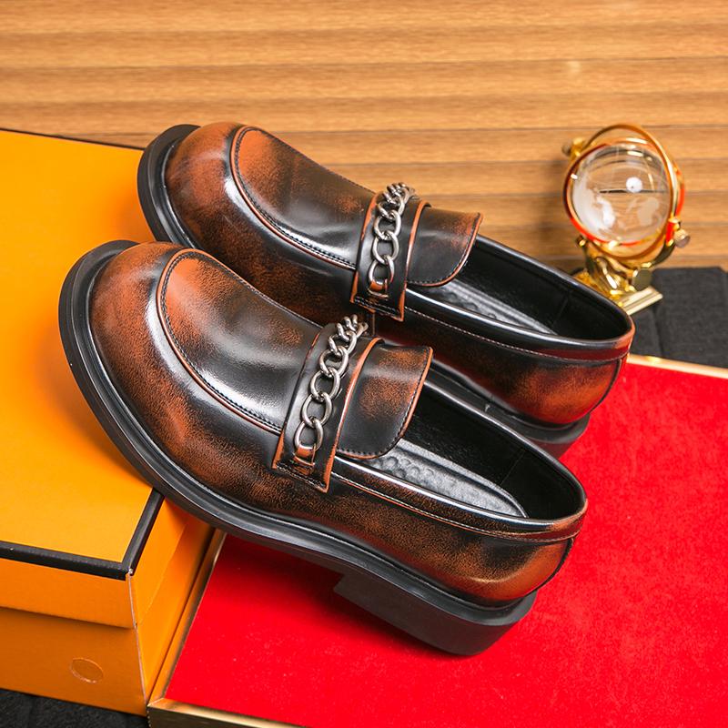 Fashion Fashionable New Men Round Toe Business Casual Leather Shoes Luxury Brand Men Spring Comfortable Thick Soled Banquet Oxford Shoes