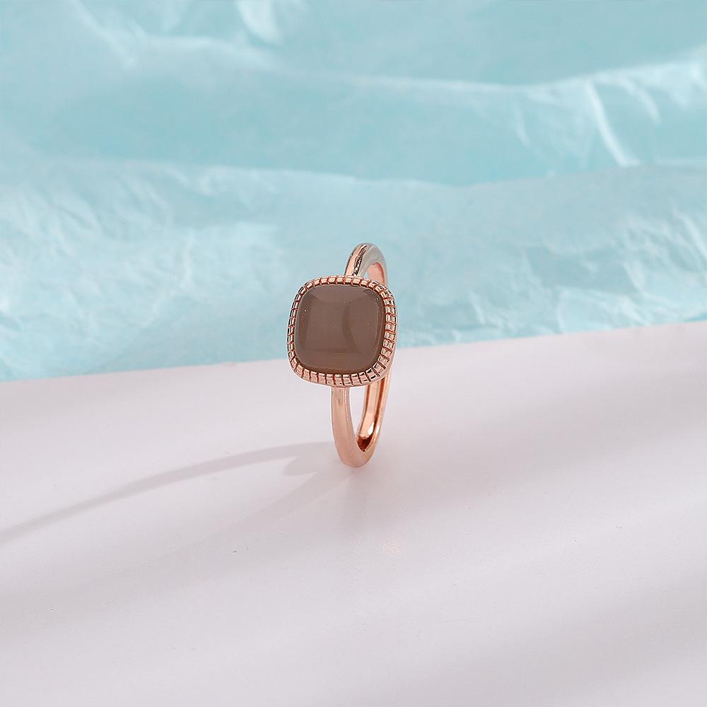 Three-dimensional Design Hetian Jade Square Open Ring Chinese Style Pattern Craft Light Luxury Women's Copper Zircon