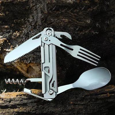 Multifuncțional EDC veselă pliabilă în aer liber pentru camping, cuțit portabil pentru masă, furculiță, sticlă, vase de gătit pentru camping în aer liber