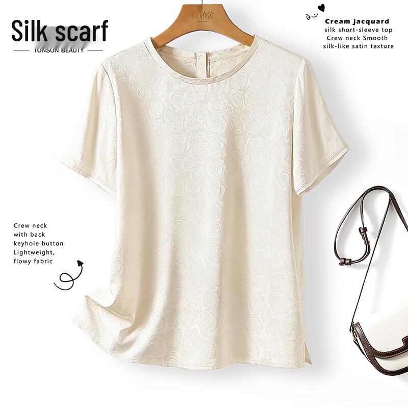 Sibaishe Women s Solid Short Sleeve Round Neck Blouse L