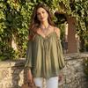 Top Camicie Casual da Donna per Tutti i Giorni, Camicia a Maniche Lunghe Puff con Vestibilità Larga, Pullover Sling Senza Spalle Traspirante a Colore Puro per Lavoro Feste
