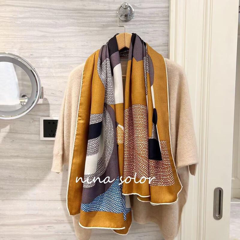 NINA SOLOR Little Horse Print Silk Wool Square Scarf Shawl