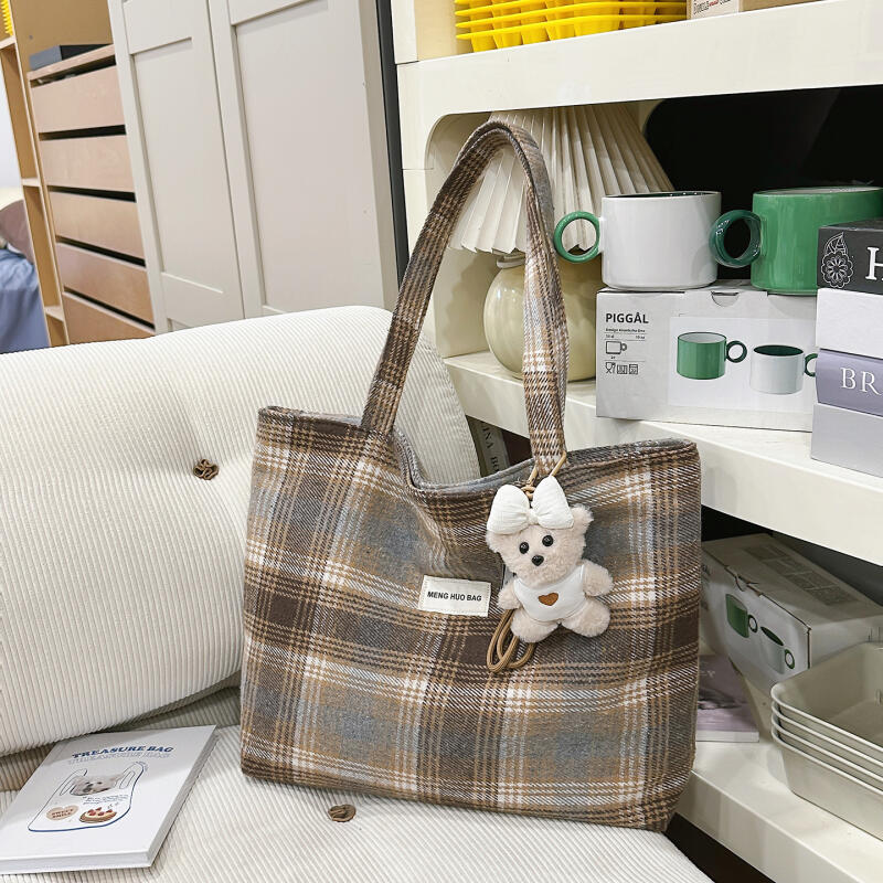 Große Kapazität Unordentlichkeitstasche Wollkaromuster Schulter Tragetasche