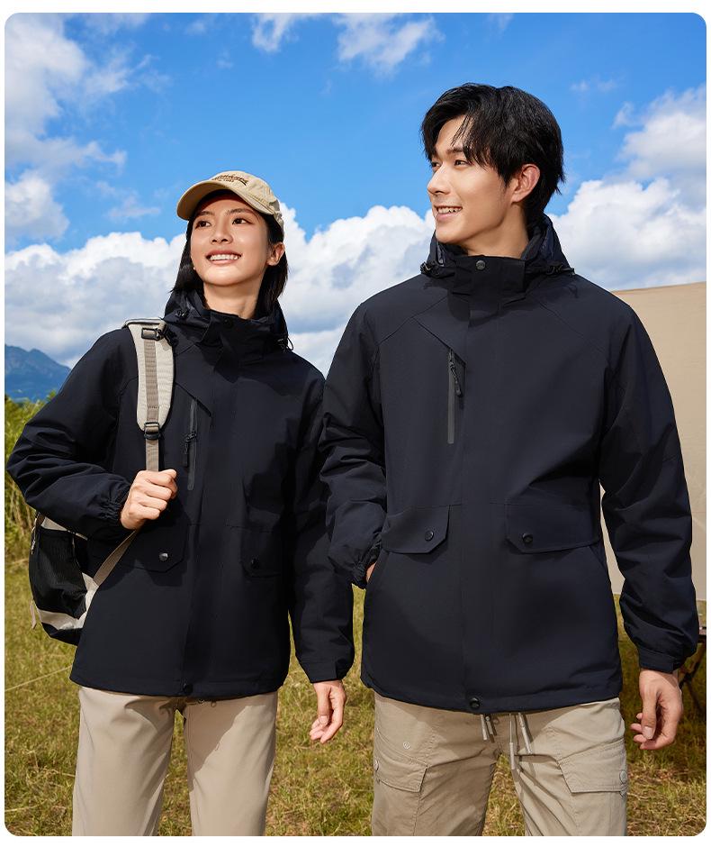 Unisex Windproof Waterproof 3-in-1 Logo Windbreaker Jacket with Detachable Coat for Couples