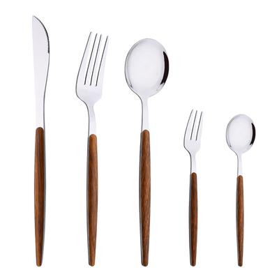 20Pcs Stainless Steel Dinnerware Set for 4 Knife Fork Spoon Set with Wooden Handle Western Flatware Silverware Cutlery Set