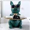 Nordic French Bulldog Sculpture Dog Figurine Statue Key Jewelry Storage Table Decoration Gift With Plate Glasses Ornaments