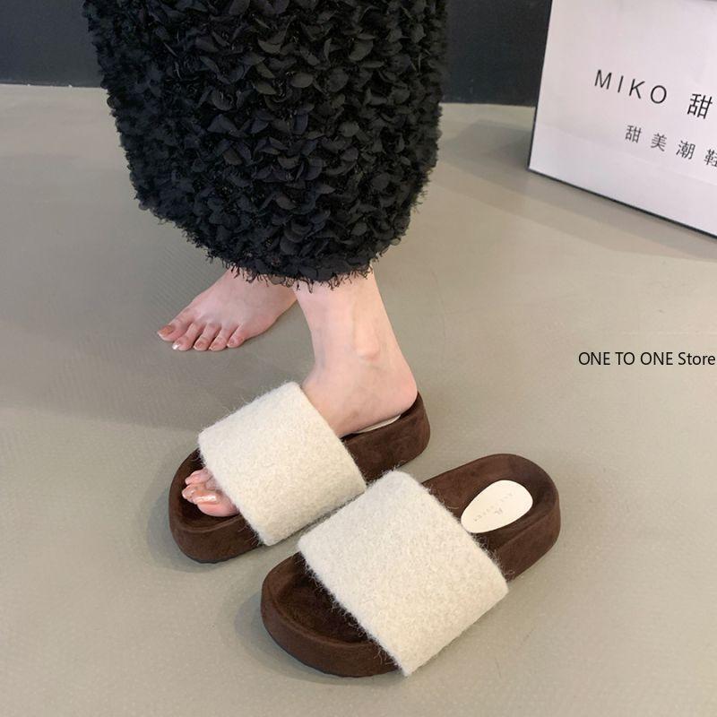 Plush House Slippers for Women New Open Toe Soft Sole Fuzzy Home Shoes Woman Winter Cozy Warm Indoor Floor Slippers Womens Shoes