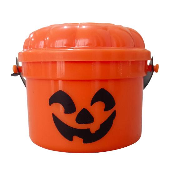 Halloween Trick or Treat Buckets with Handle Portable Plastic Candy Holder Small Pumpkin Pail for Children Halloween Party Supplies
