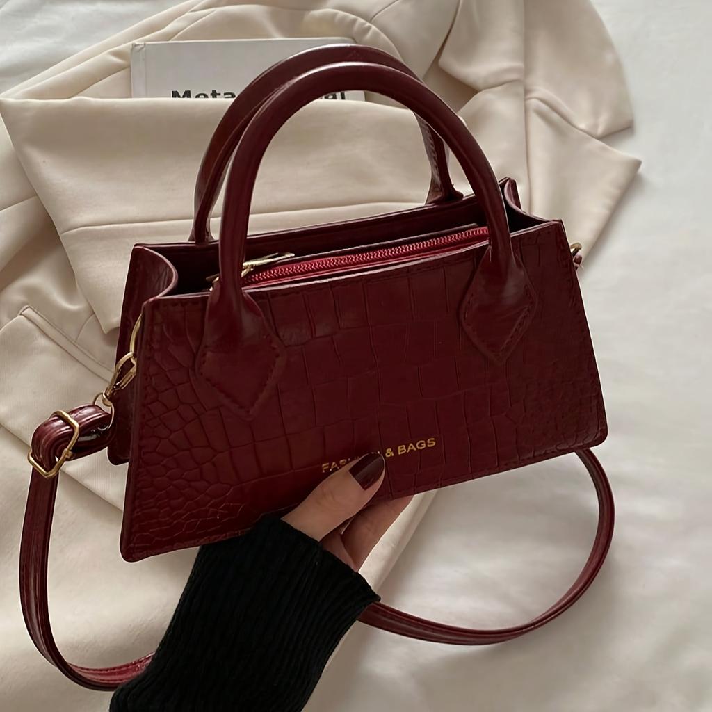 Burgundy Red Elegant Small Bag, Adjustable Shoulder Strap and Zipper Closure, Suitable for Travel and Daily Use