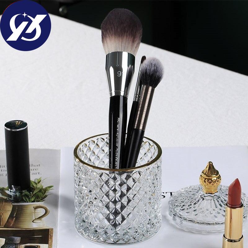 European Retro Glass Jar with Lid Transparent Gold Jewelry Cotton Swab Storage Box Tea Candy Tank Sugar Bowl Makeup Brush Holder