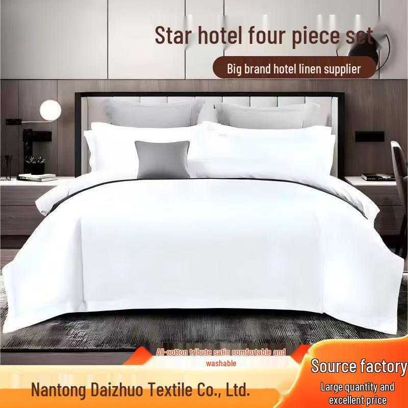 Luxuriöses 4-teiliges Bettwäscheset aus reiner Baumwolle in Hotelqualität: Bettbezug, Bettlaken, Kissenbezüge, Reinweißes Satin-Finish