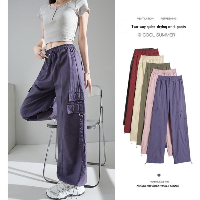 Women's High Waist Purple Parachute Jumpsuit - 2025 Loose Fit, Quick-Dry Ice Silk Hiking Pants