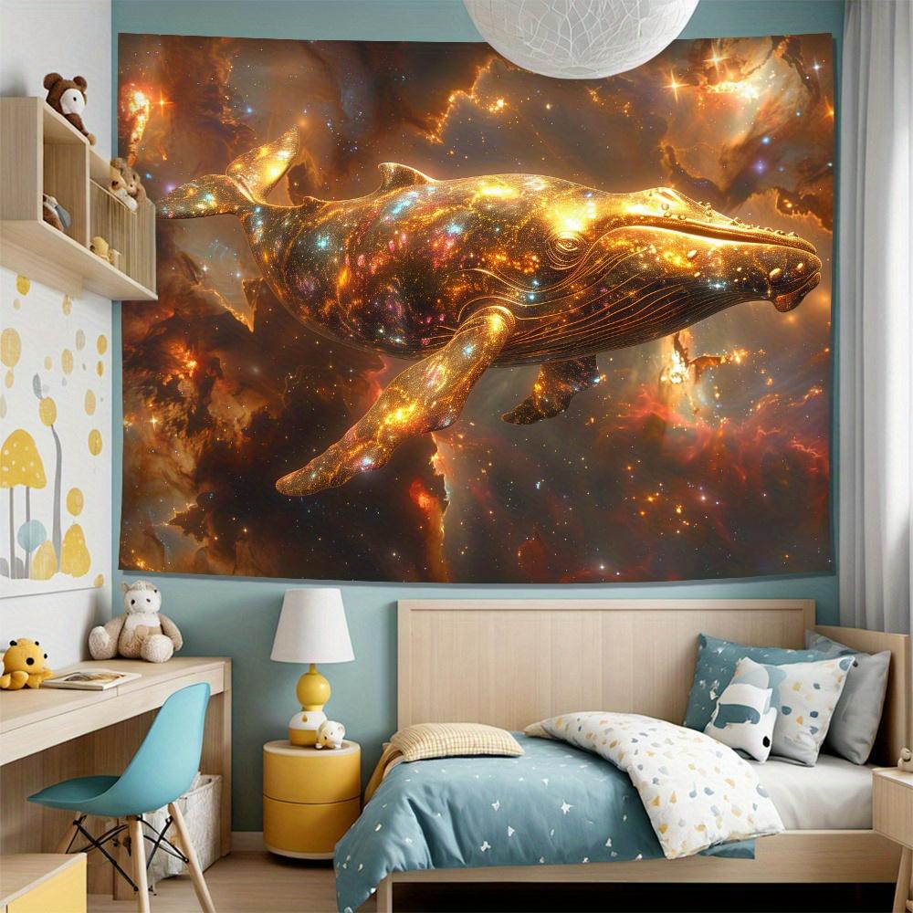 Cosmic Whale Tapestry 2D Digital Print Polyester Wall Hanging Living Room Bedroom Office Decor with Hooks
