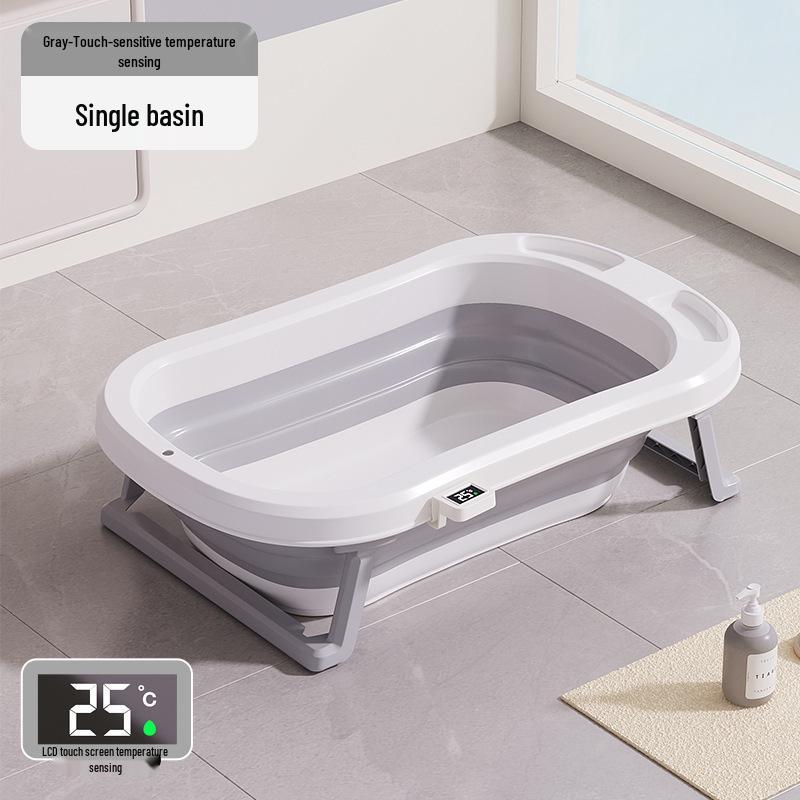 Foldable, Temperature-Sensing Baby and Toddler Bathtub for Sitting or Lying
