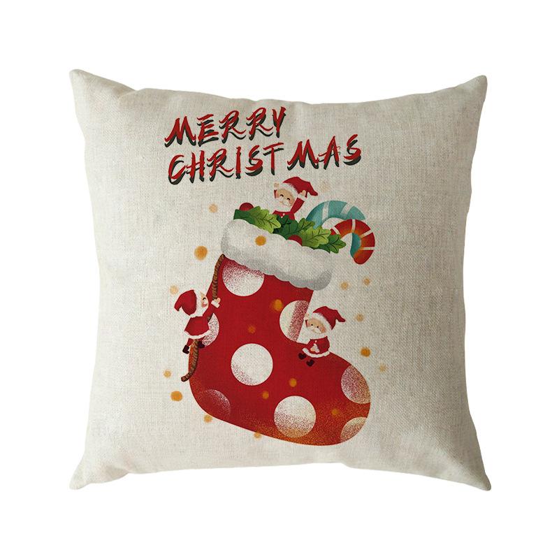 Santa Claus Pillow Case Snowman Color Ball Christmas Wreath Linen Pillow