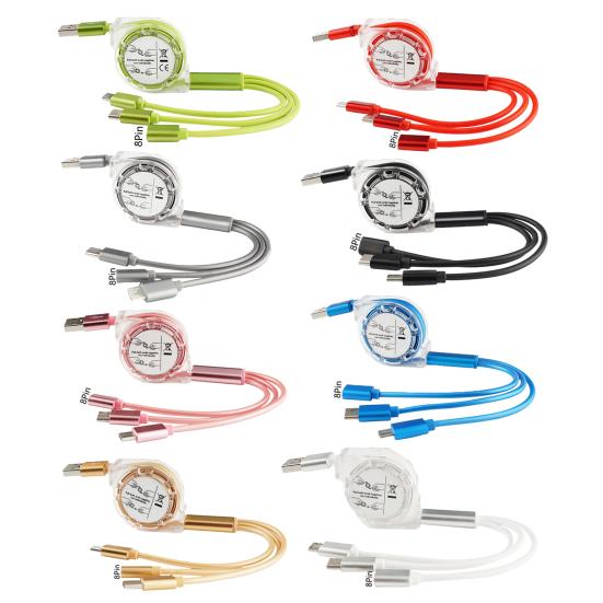 3 in 1 8 Pin 2.4A Type-c Micro-USB Fast Stable Charging Cable Cord