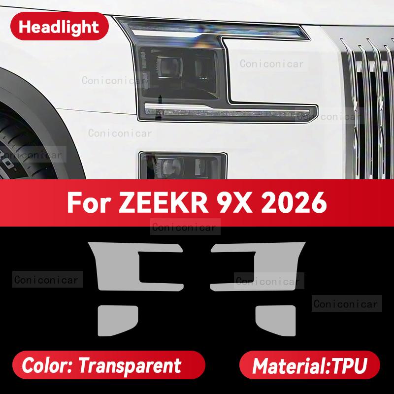 For ZEEKR 9X 2026 Car Headlight Transparent TPU Protective Cover Film Front Light Tint Change Color Sticker Accessories