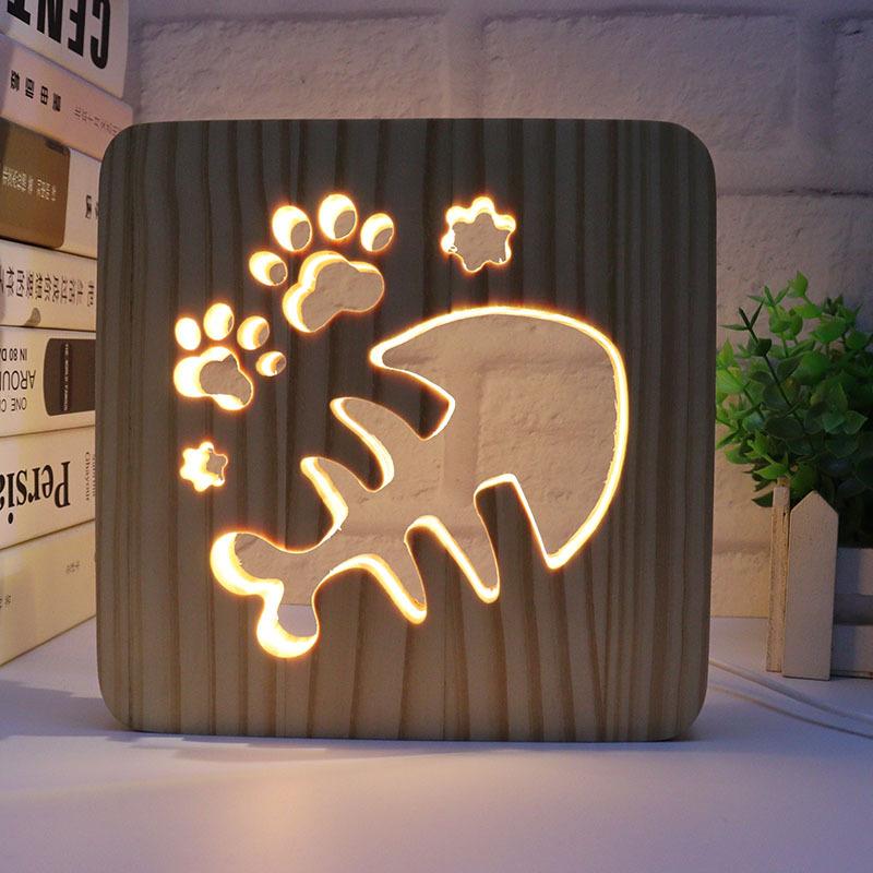 Creative 3D Night Lamp Corporate Gift Design Letter Music Notes Solid Wood Hollowed-out Carving LED Desk Lamp Wooden