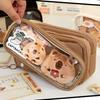 22x13x6cm Capybara Pencil Pouch 10 Compartment Transparent Pencil Pouch Wide Opening Mouth Pencil Pouch With Cute Pins Plush