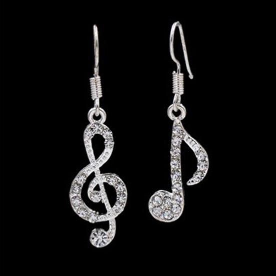 1 Paar baumelnde Ohrringe, Musiknoten-Design, funkelnde Strass-Tropfenohrringe, Dekoration, Hochzeitsschmuck